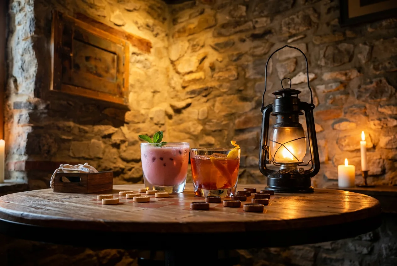 Salford Station Spirits craft cocktails in a rustic stone-walled lounge