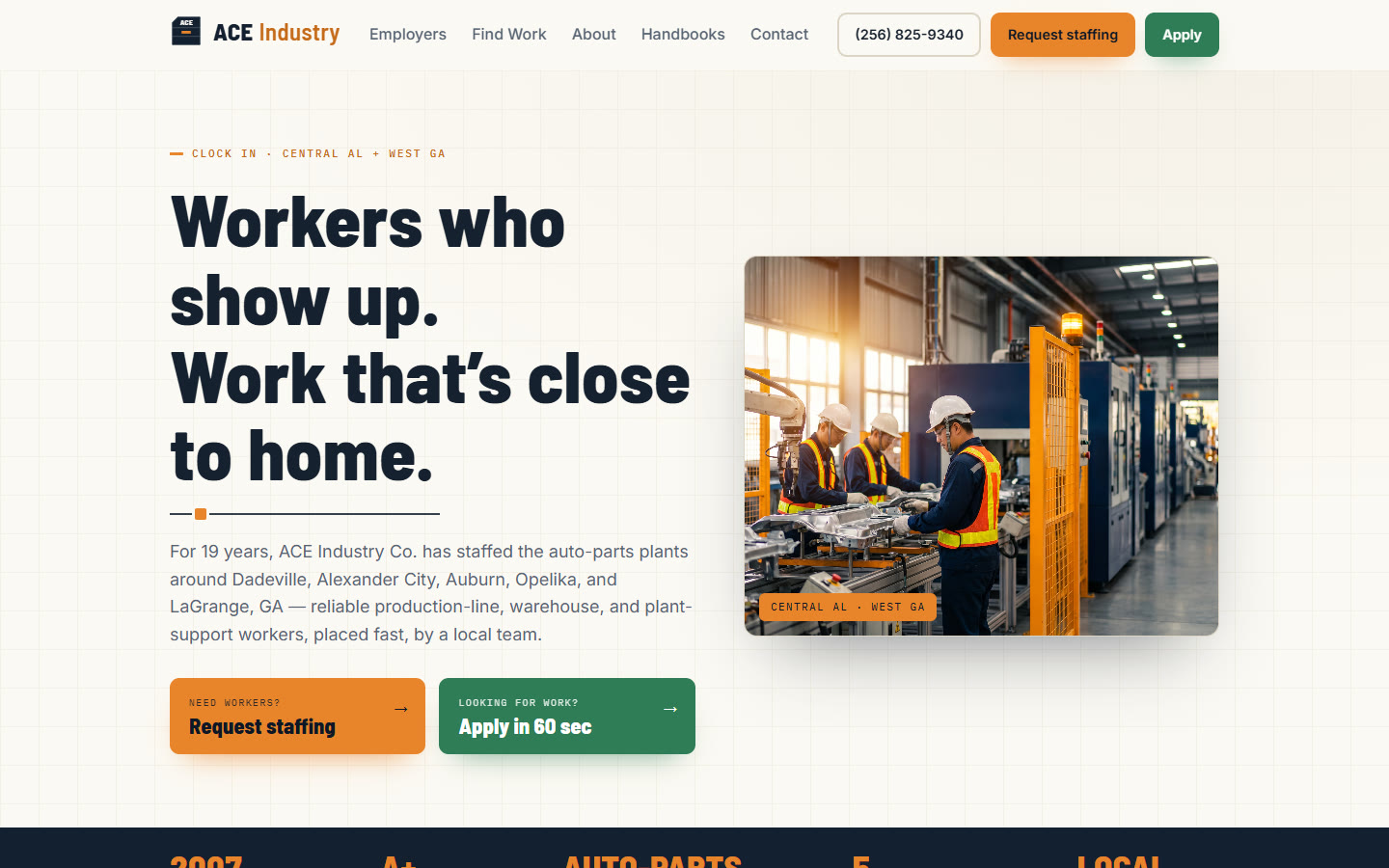 Ace Industry Co — concept homepage on desktop