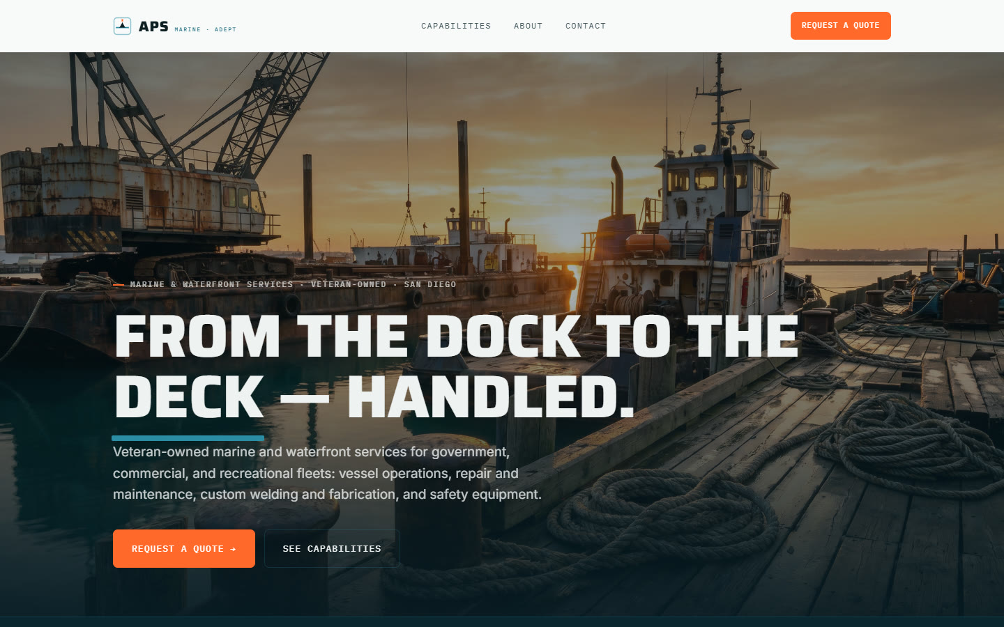 APS Marine · Adept Process Services — concept homepage on desktop