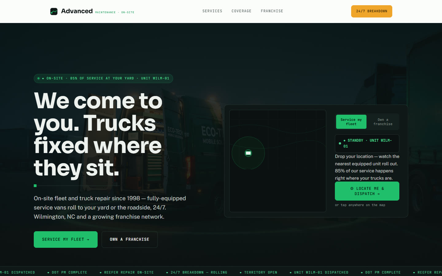 Advanced Maintenance — concept homepage on desktop