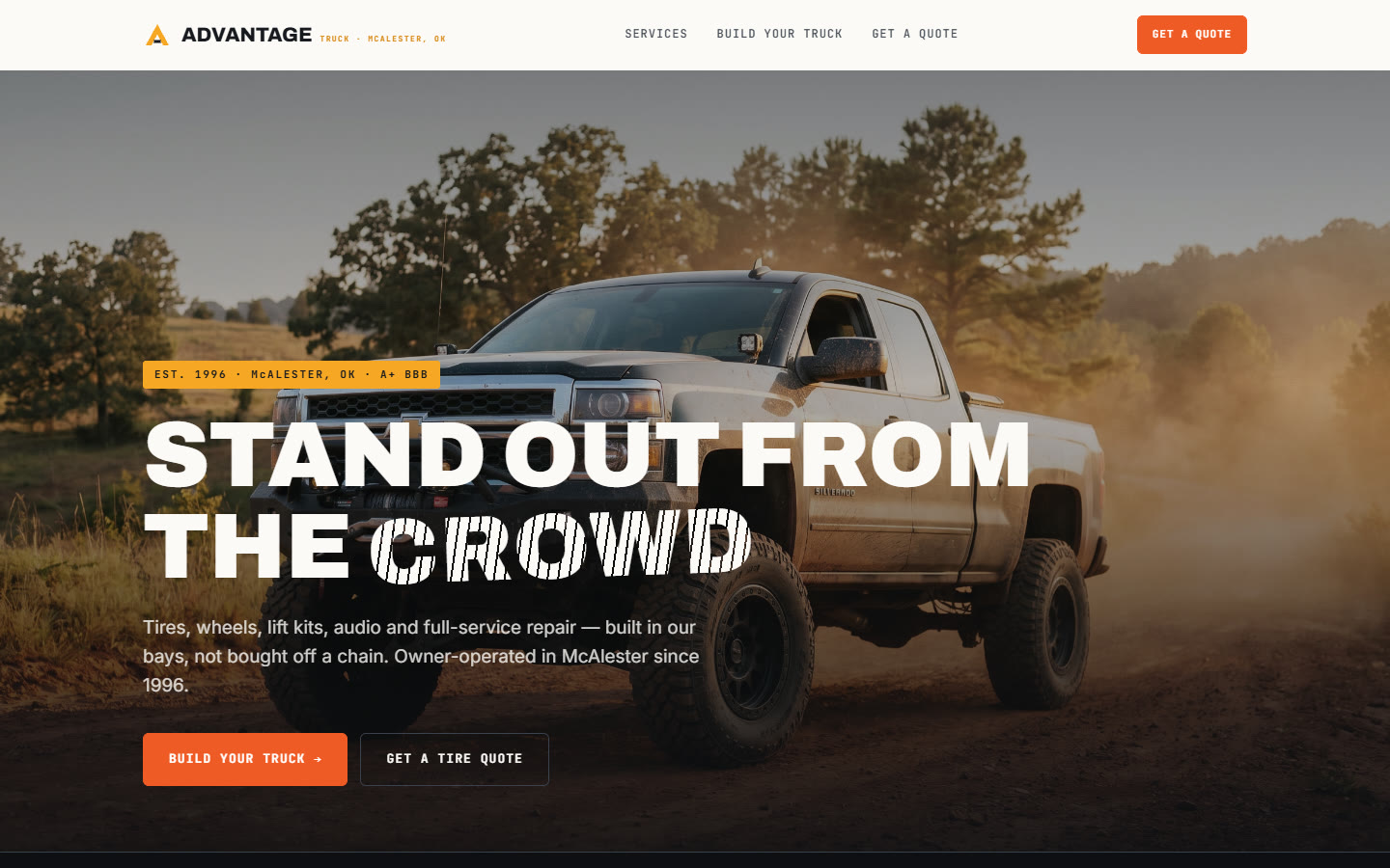 Advantage Truck Accessories — concept homepage on desktop