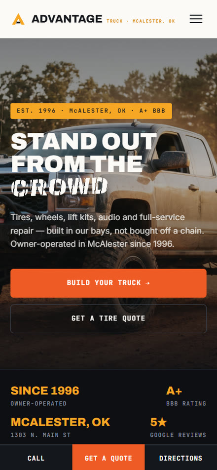 Advantage Truck Accessories — concept homepage on mobile
