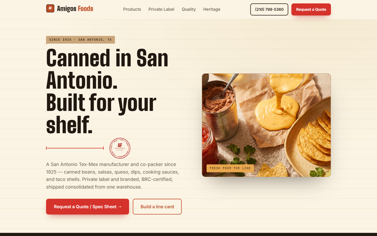 Amigos Foods — concept homepage on desktop