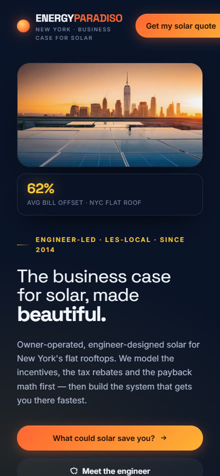 Energy Paradiso — concept homepage on mobile