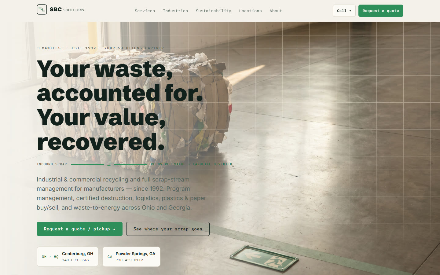 SBC Solutions Group — concept homepage on desktop